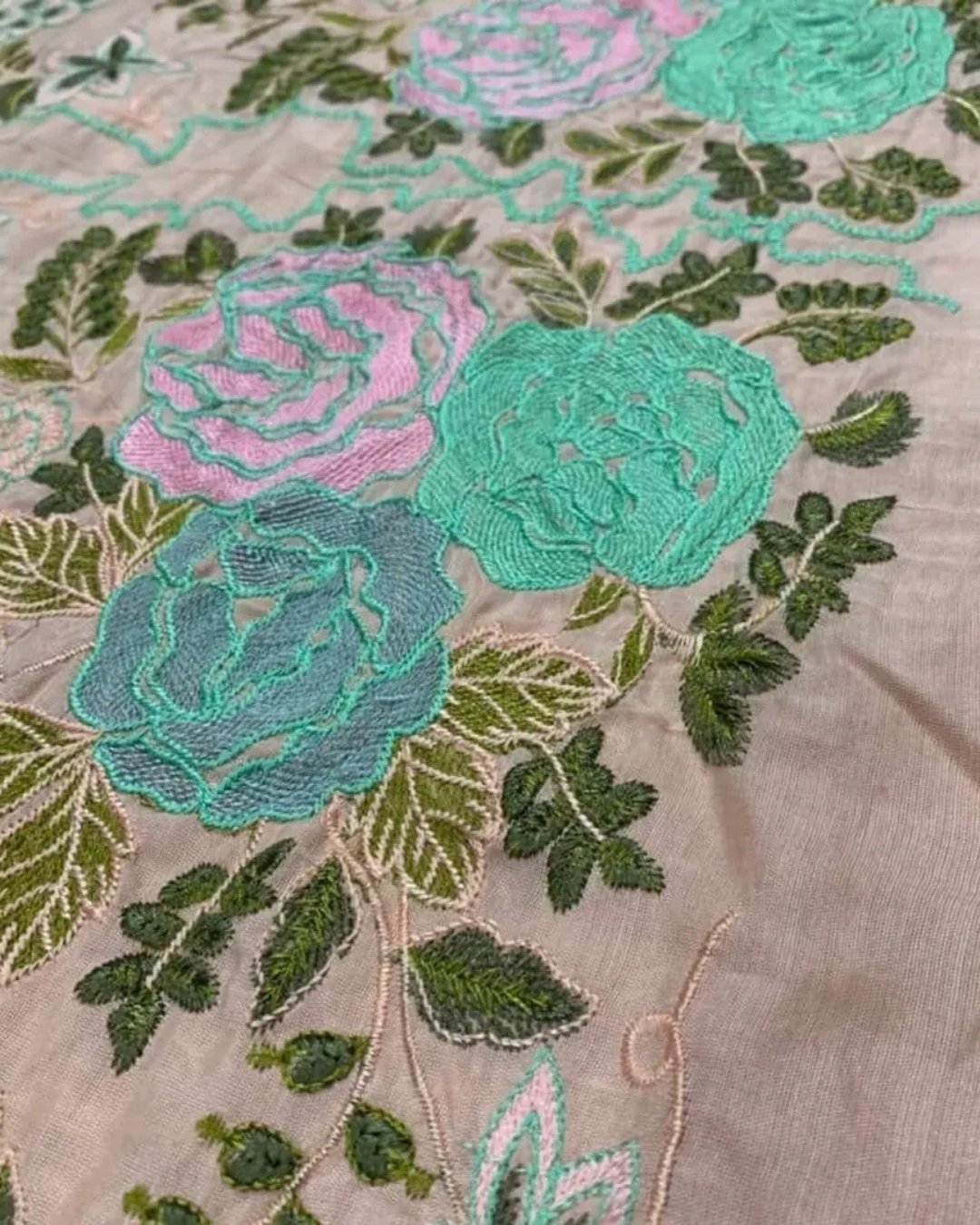 Cotton silk multi resham embroided three piece suit image 3