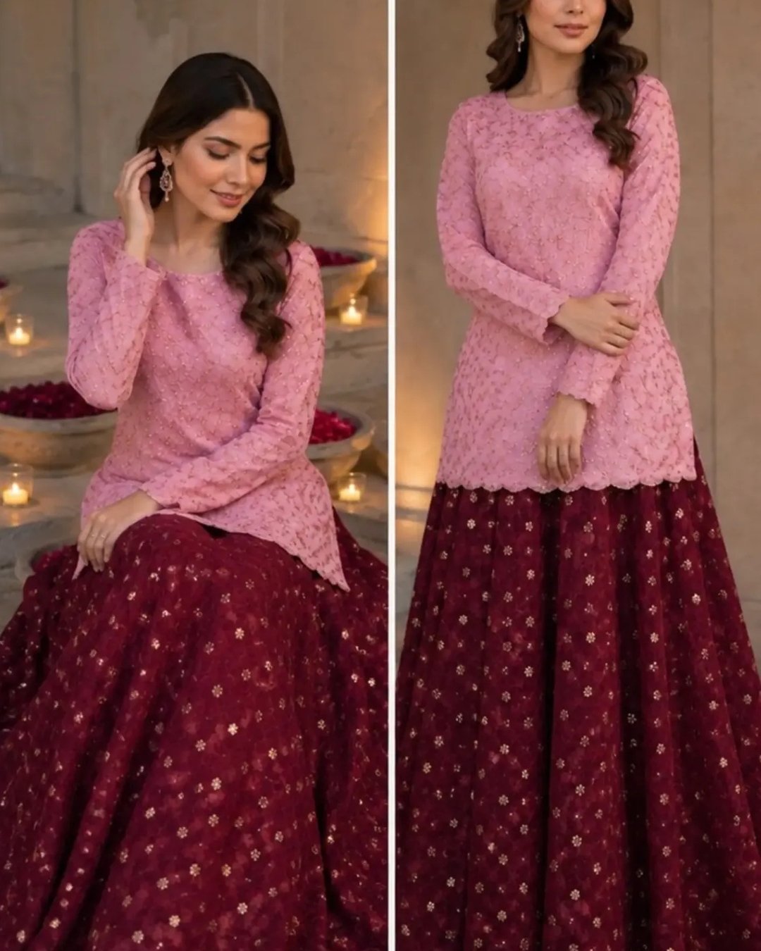 Viscose Chiffon embroided jaal Shirt With booti Lehanga image 2