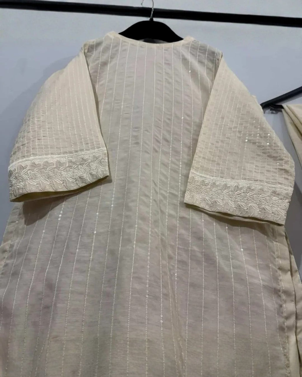 Cotton silk embroided suit with khaadi net dupatta image 3