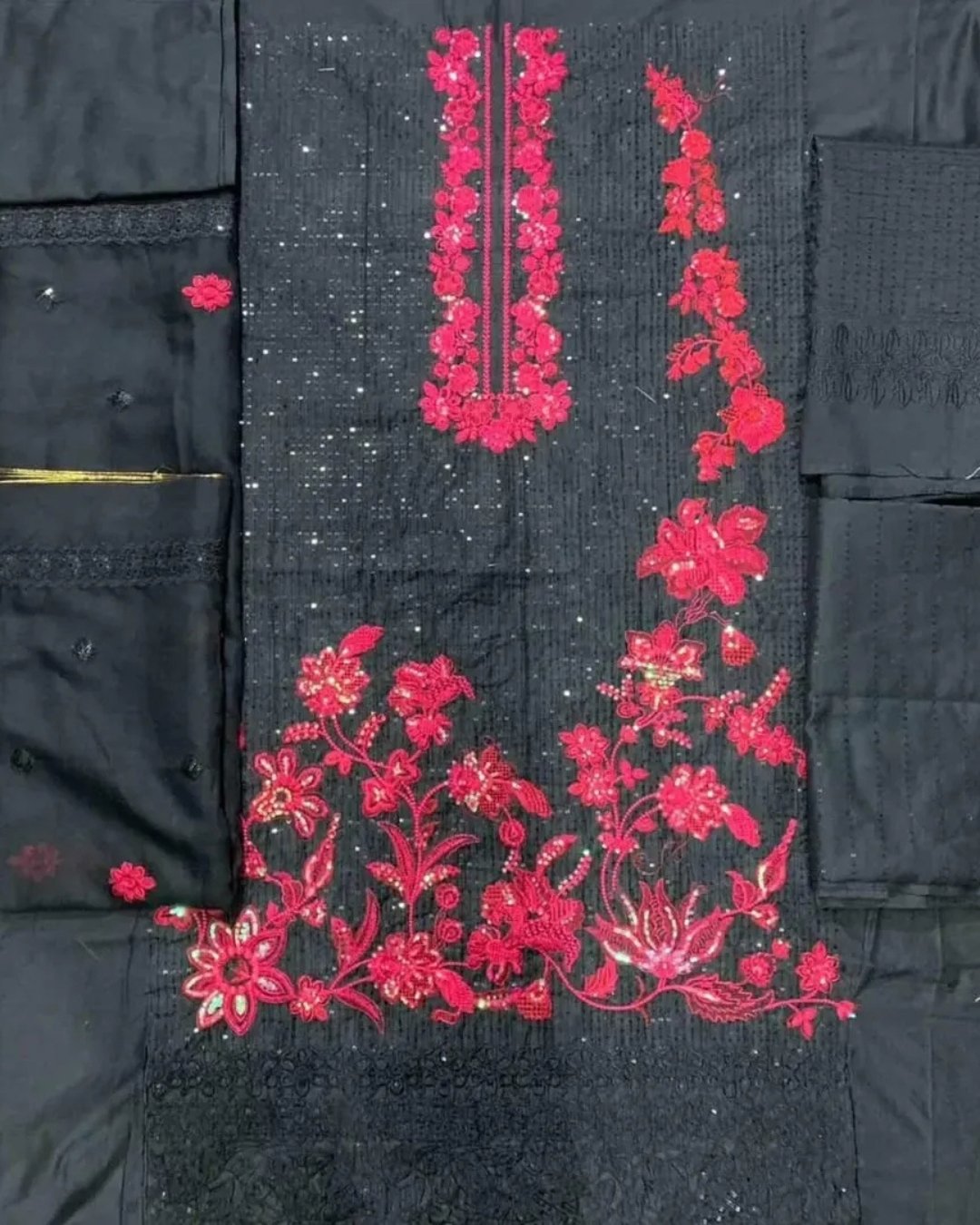 Cotton silk resham embroided three piece suit image 1