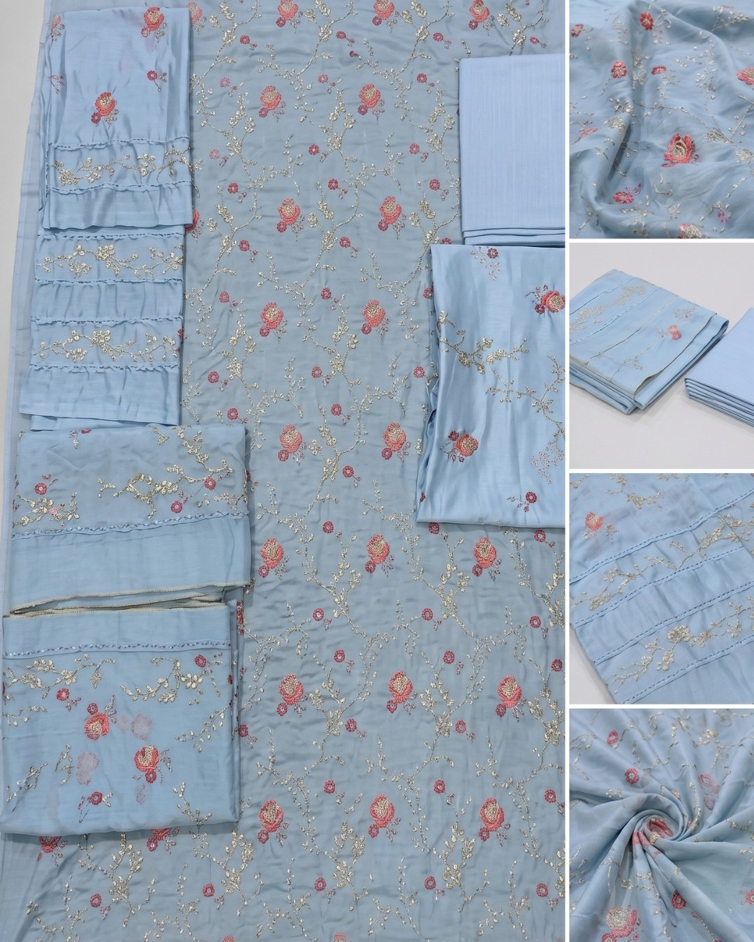 Cotton silk embroidered 3 piece suit image 2