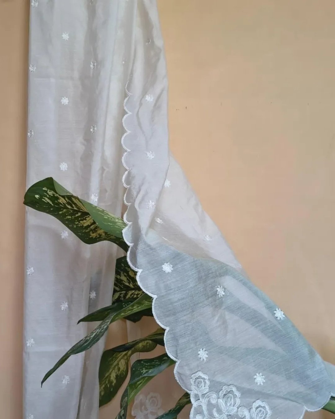 Cotton resham embroided four sided border dupatta (DYEABLE) image 1