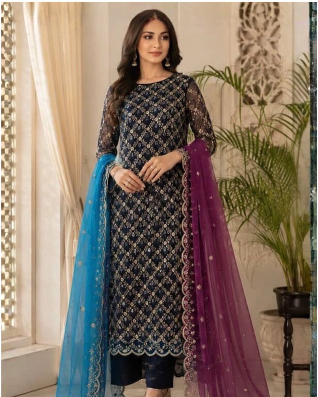 Organza embroided three piece suit image 1