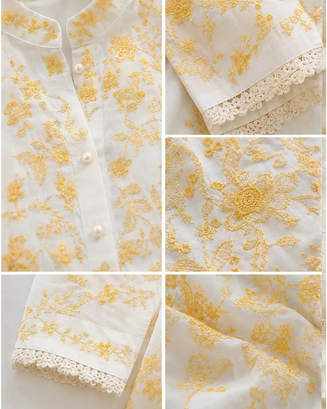 Golden embroidery on a timeless white canvas image 2