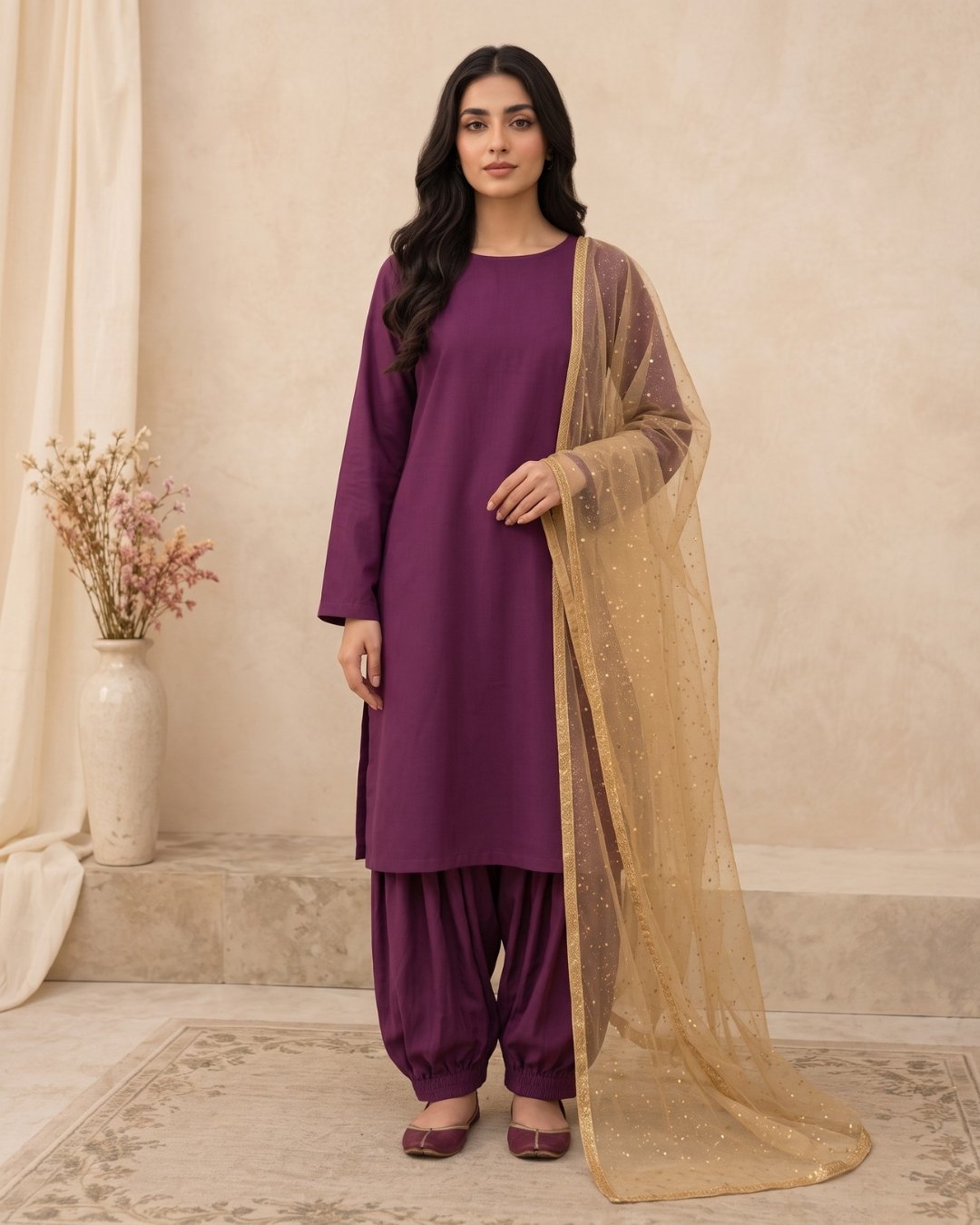 Cotton net two piece with net dupatta image 0