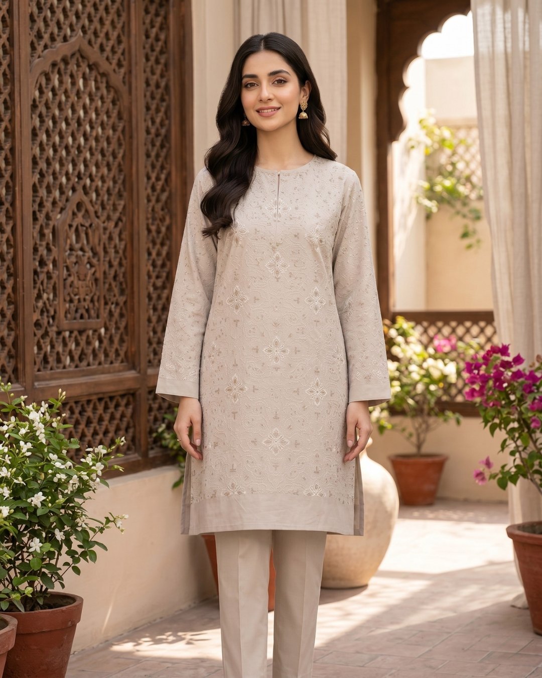 Cotton net pure Resham Two piece Resham embroided suit image 0