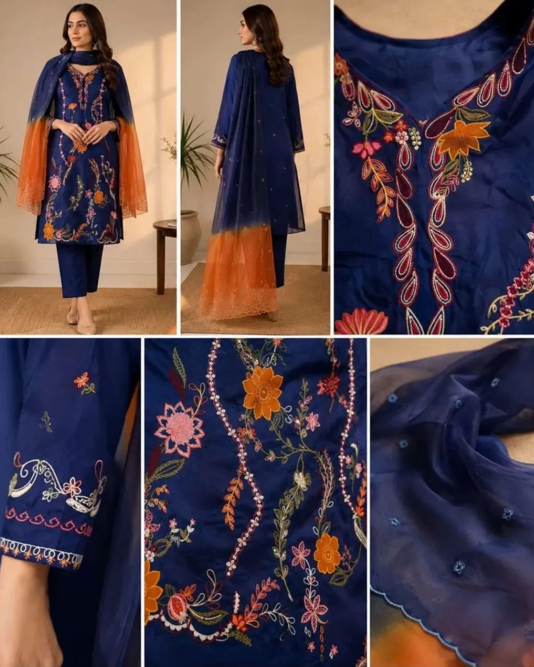 Russian silk embroidered shirt with appliques Russian silk trouser image 6