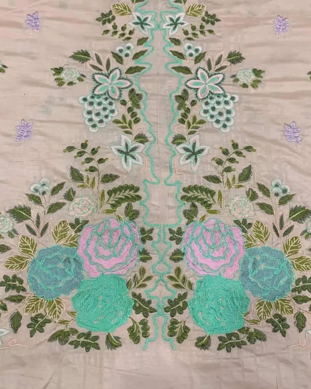 Cotton silk multi resham embroided three piece suit image 1