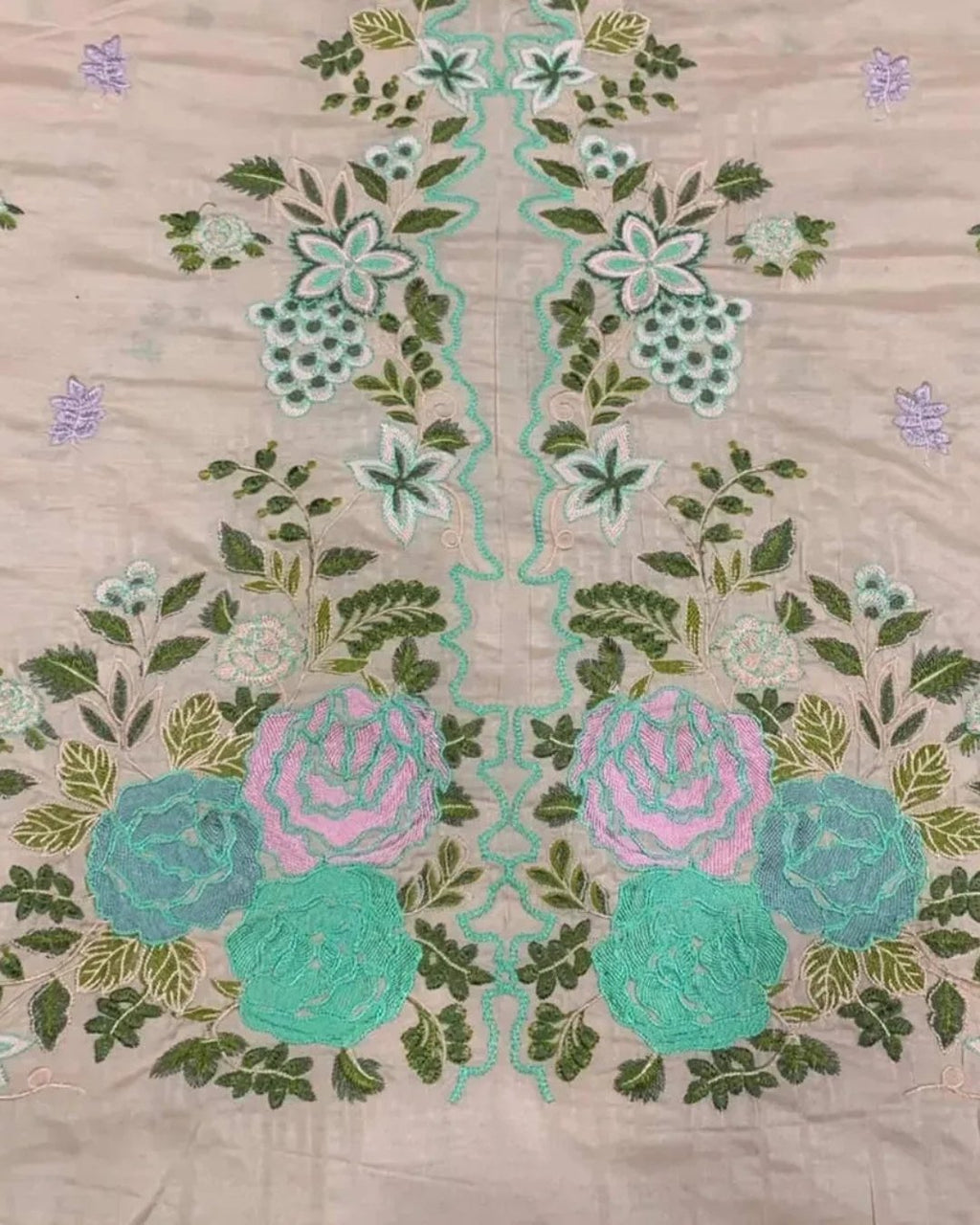 Cotton silk multi resham embroided three piece suit image 1