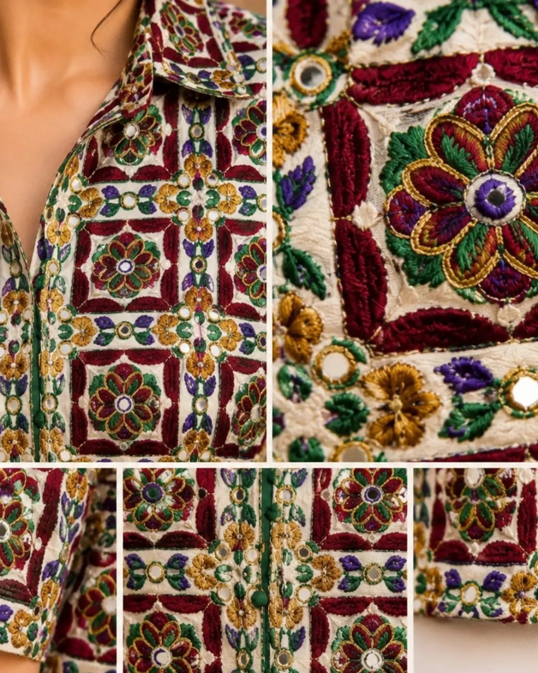 Raw silk multi embroided short shirt with plain lehanga image 2