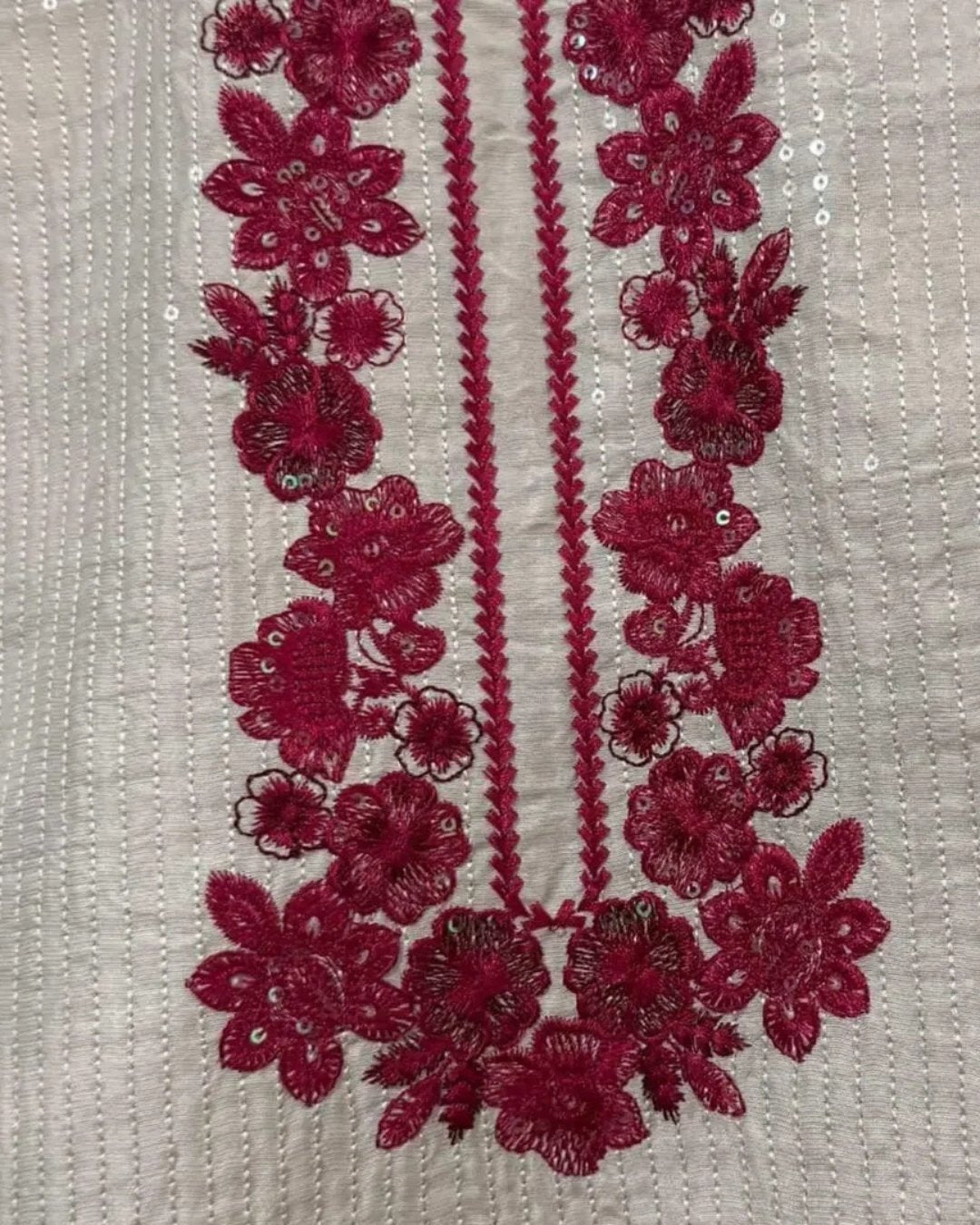 Cotton silk embroided suit with khaadi net dupatta image 2