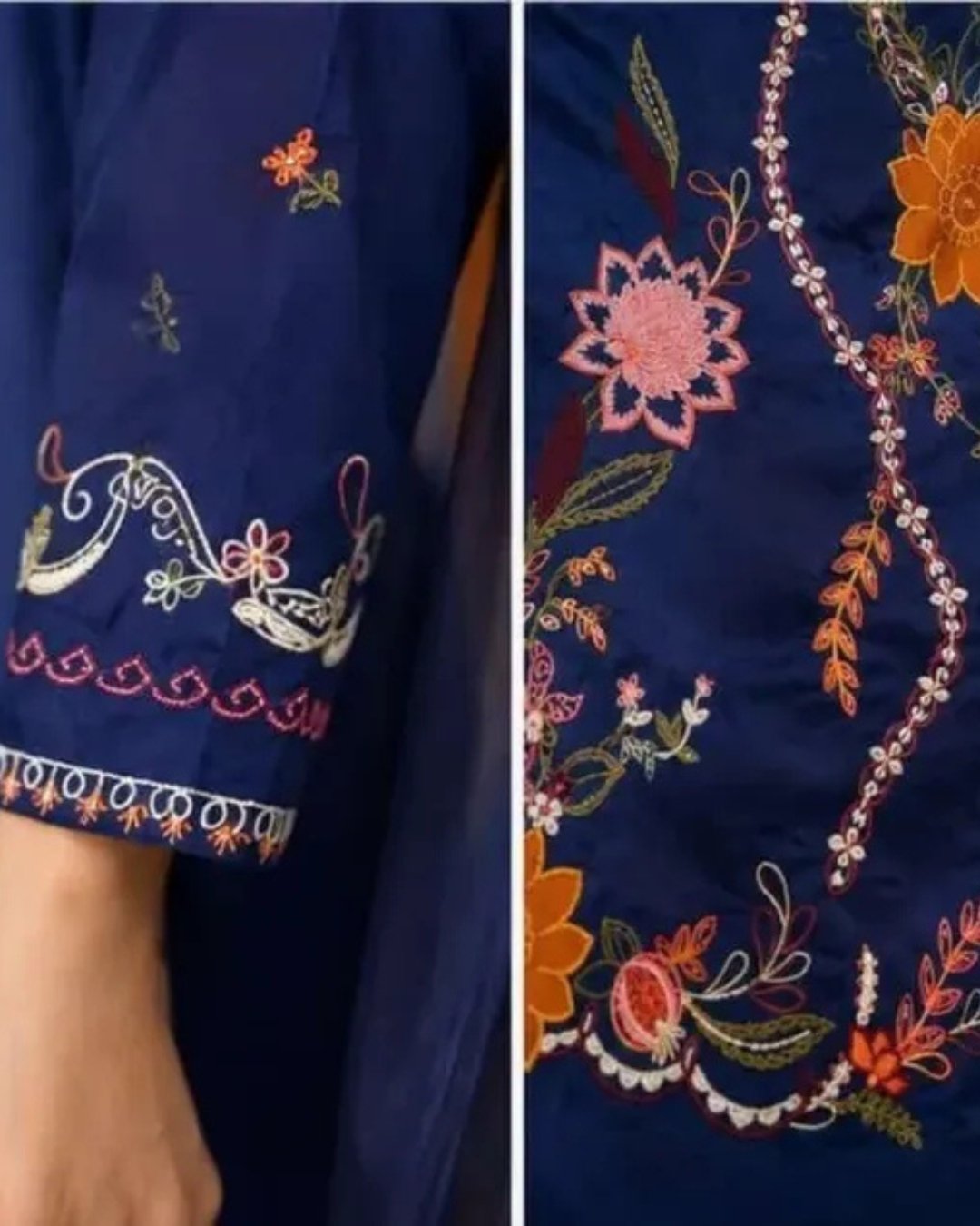 Russian silk embroidered shirt with appliques Russian silk trouser image 5