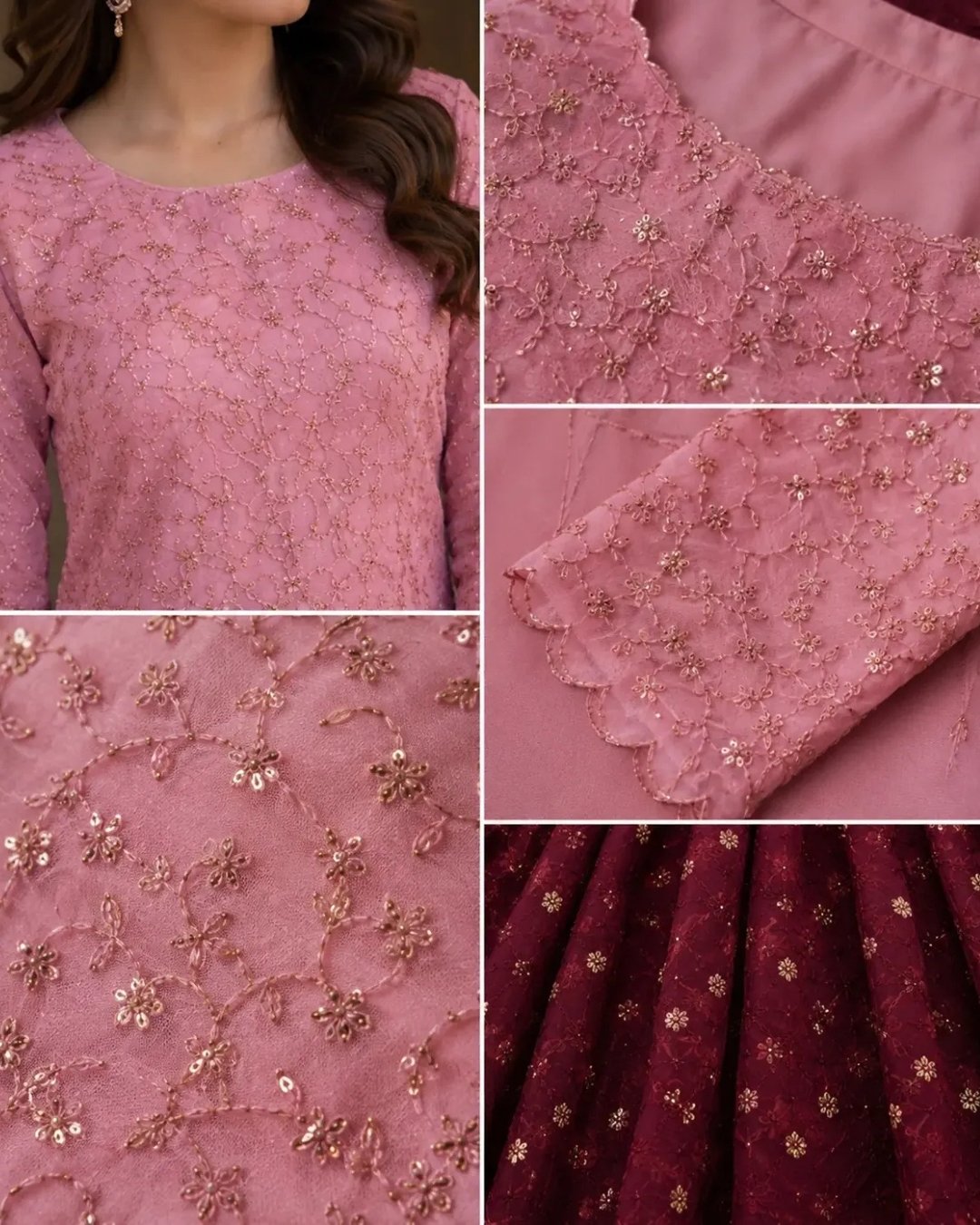 Viscose Chiffon embroided jaal Shirt With booti Lehanga image 1