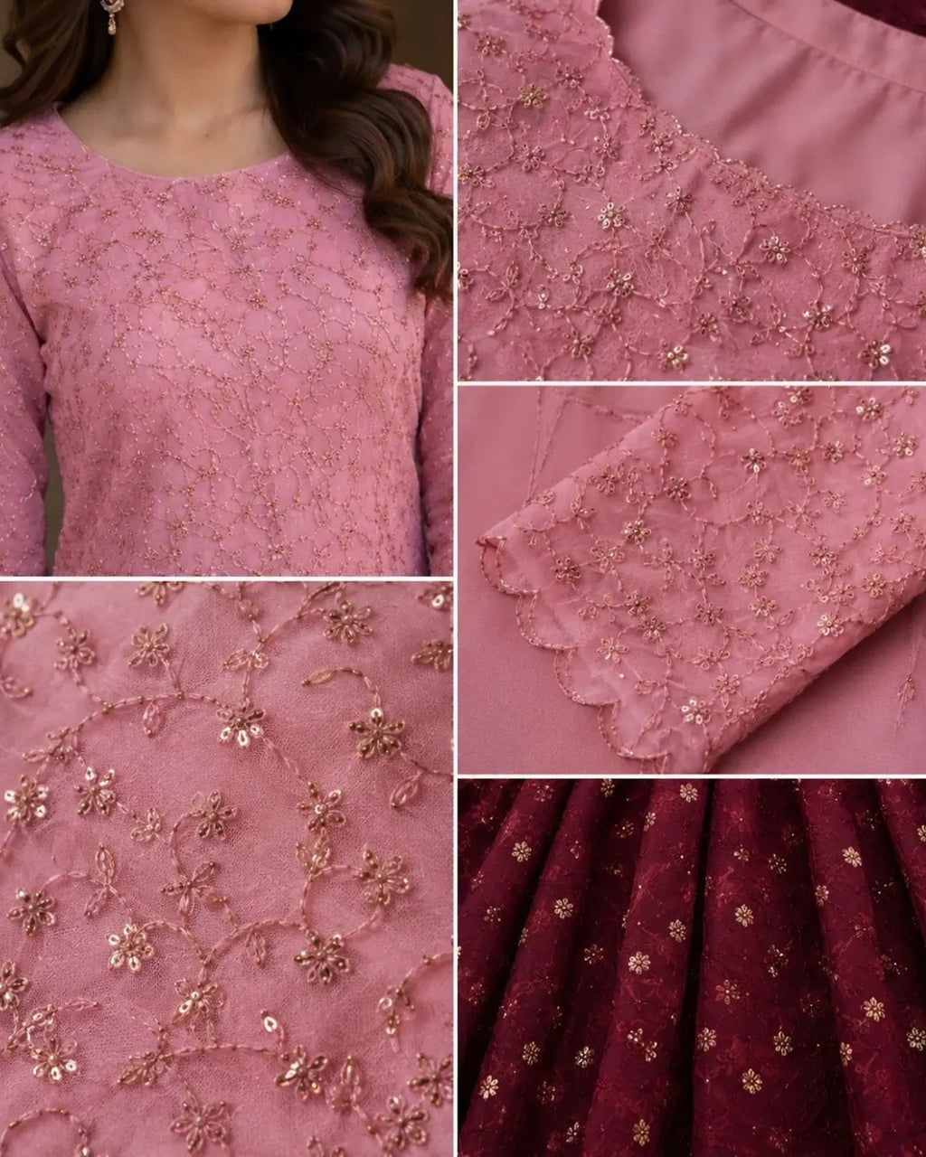 Viscose Chiffon embroided jaal Shirt With booti Lehanga image 1