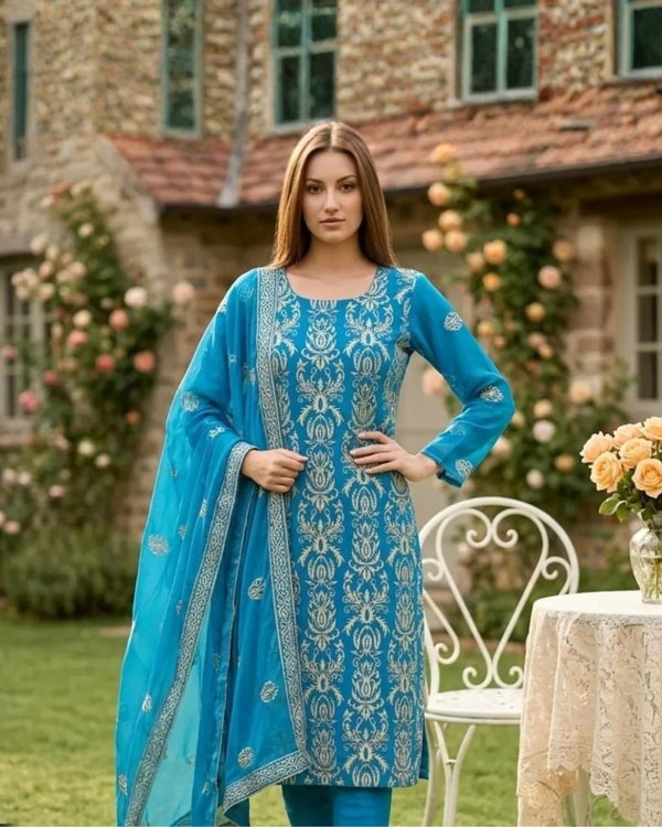 Chiffon tilla embroided three piece suit image 0