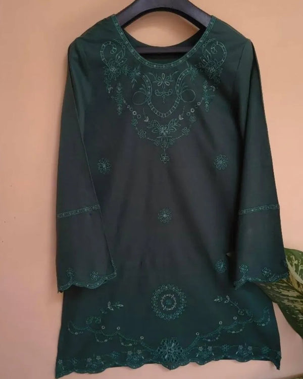 Karandi cotton shirt with resham embroidery, cut work sleeves and daman image 0