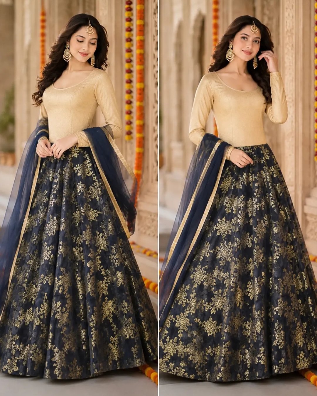 Banarsi Lehanga heavy jaal with plain shirt & Net dupatta image 2