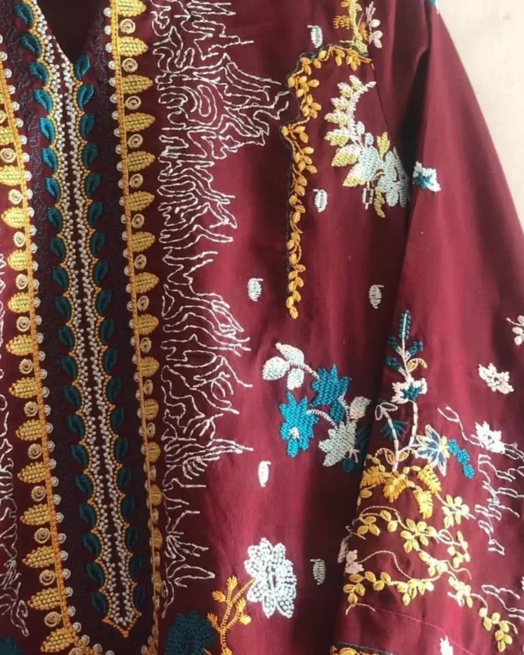 Cotton silk embroided three piece suit image 1