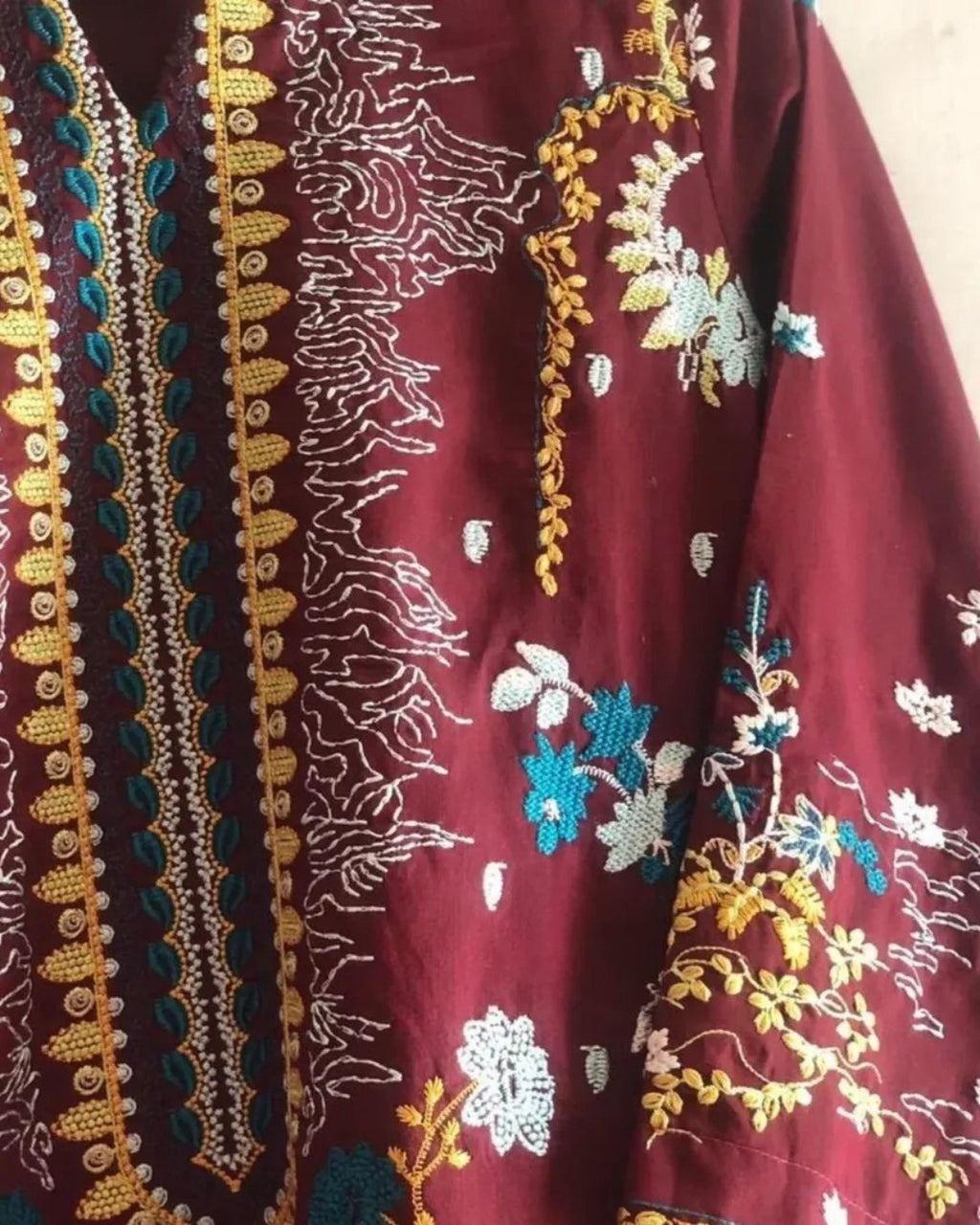 Cotton silk embroided three piece suit image 1