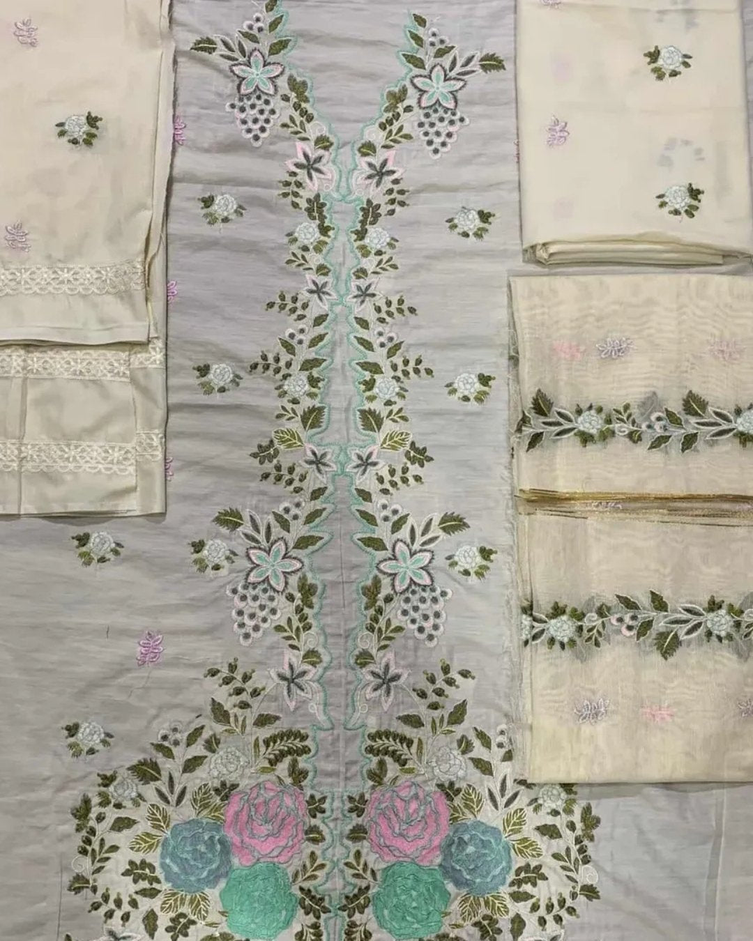 Cotton silk resham embroided 3 piece image 1