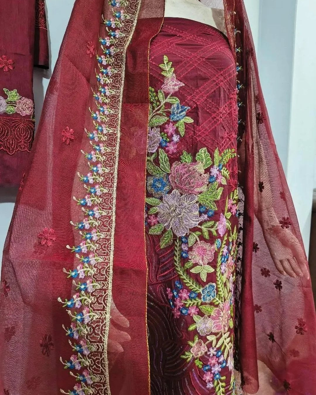 Cotton silk embroided 3 piece suit image 0
