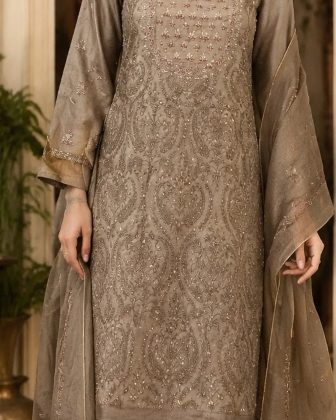 Cotton silk embroided three piece suit image 3