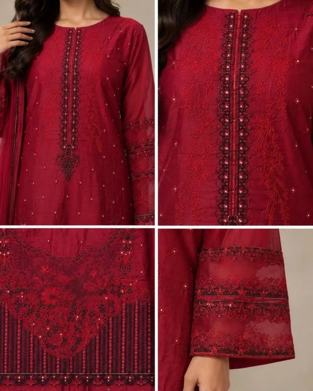 Cotton silk embroided three piece suit image 2