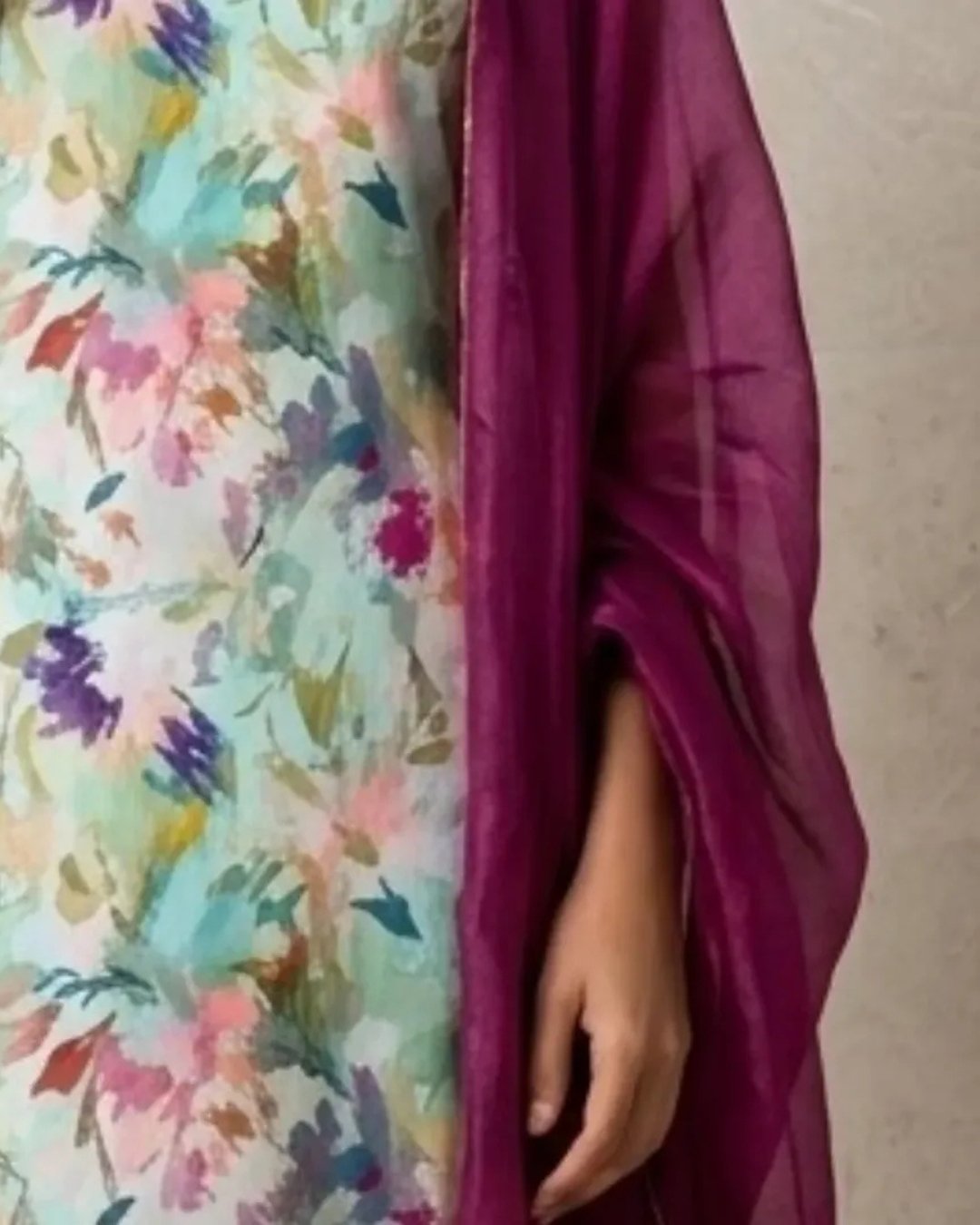 Raw silk viscose printed three piece suit image 4