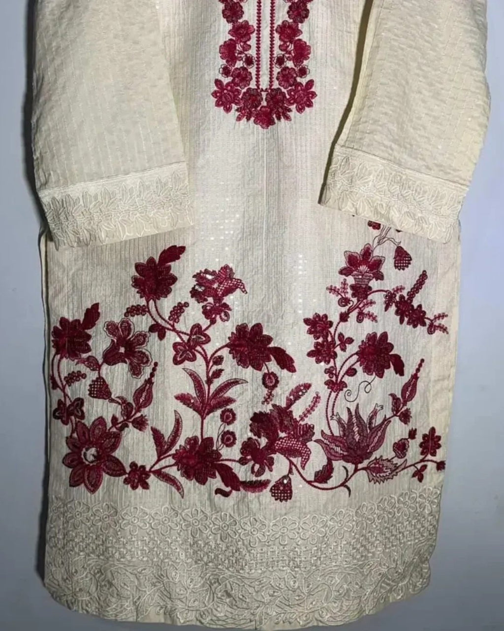 Cotton silk embroided suit with khaadi net dupatta image 0