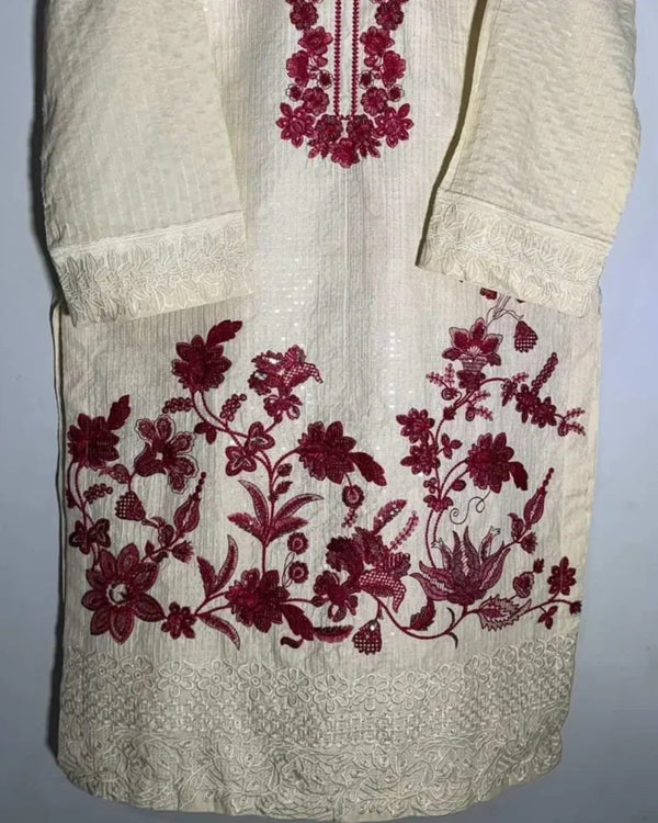 Cotton silk embroided suit with khaadi net dupatta image 0