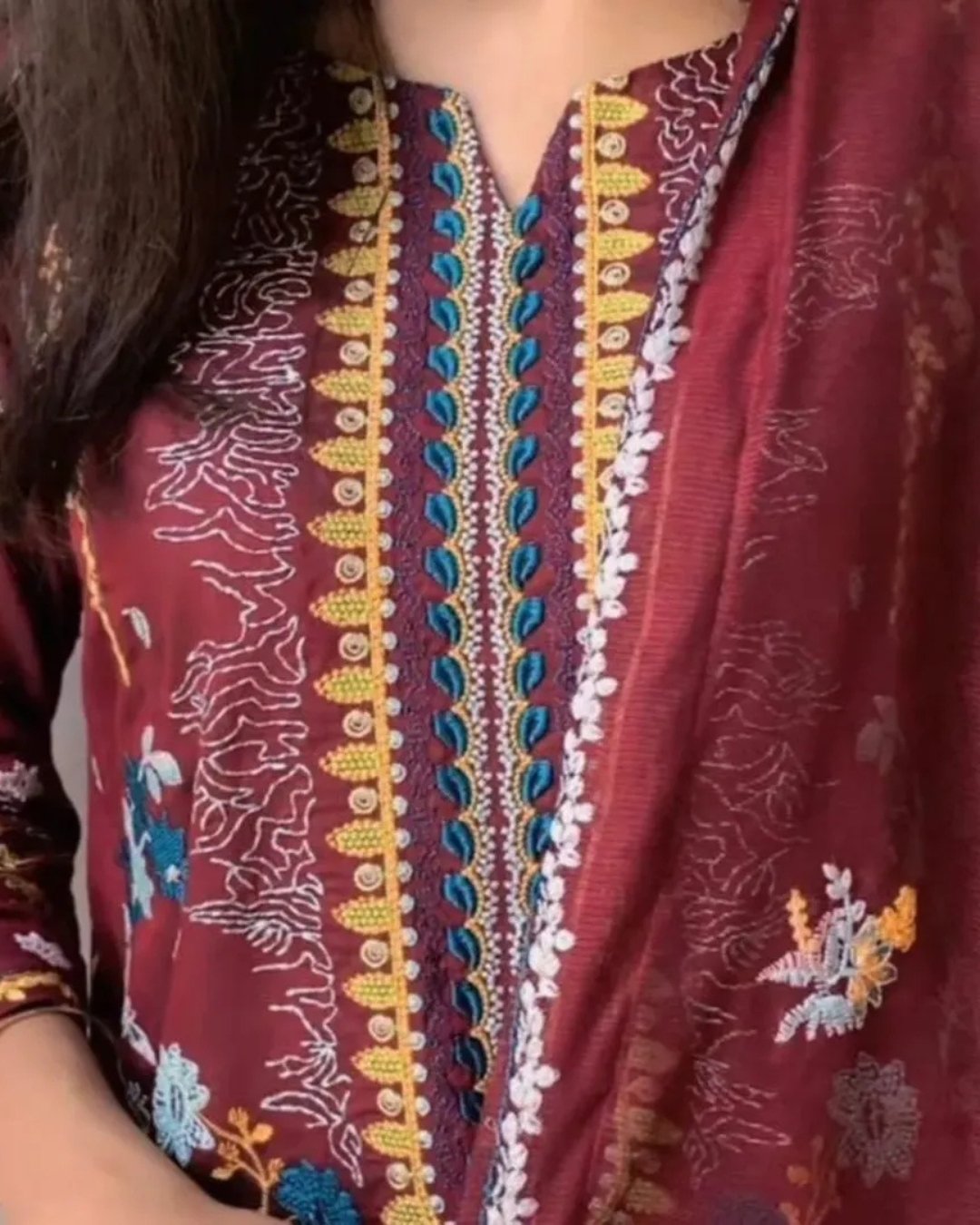 Cotton silk embroided three piece suit image 3