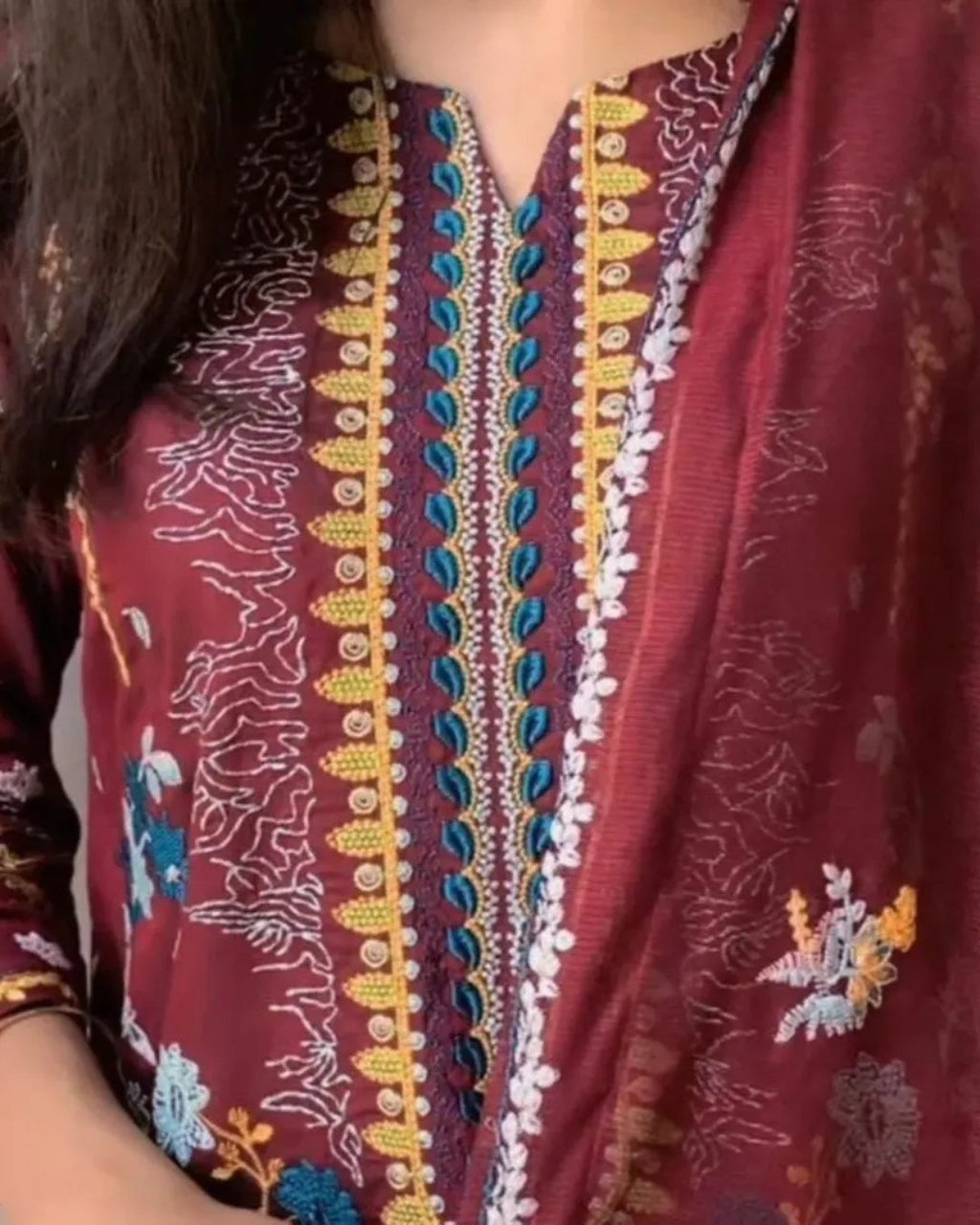 Cotton silk embroided three piece suit image 3