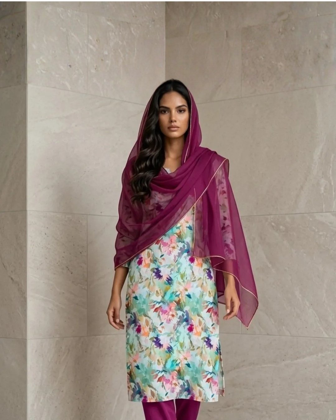 Raw silk viscose printed three piece suit image 1