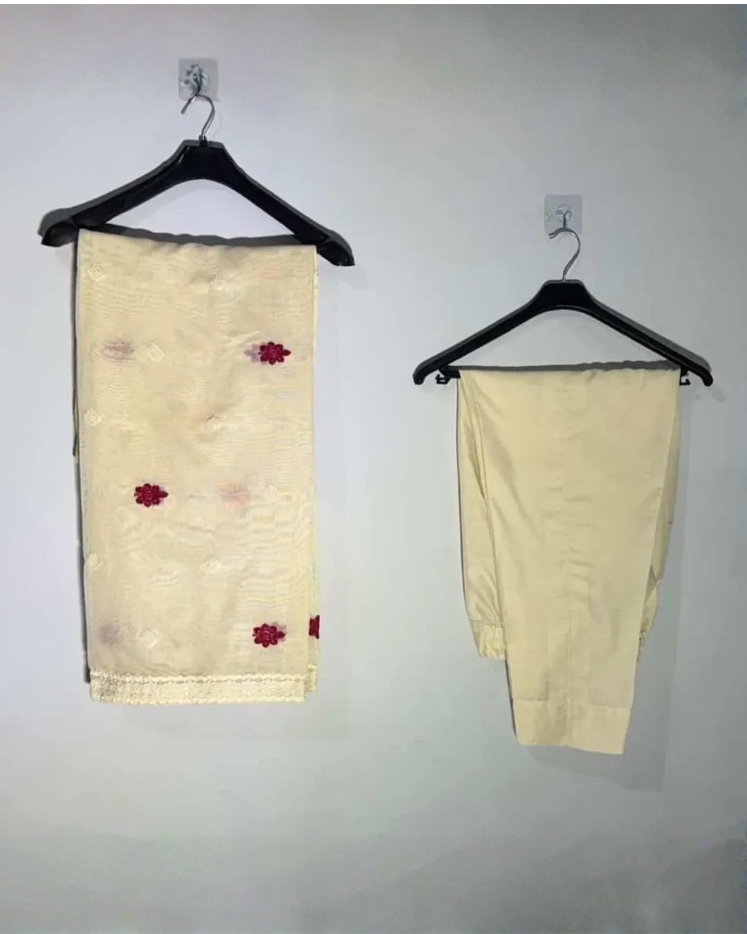 Cotton silk embroided suit with khaadi net dupatta image 1