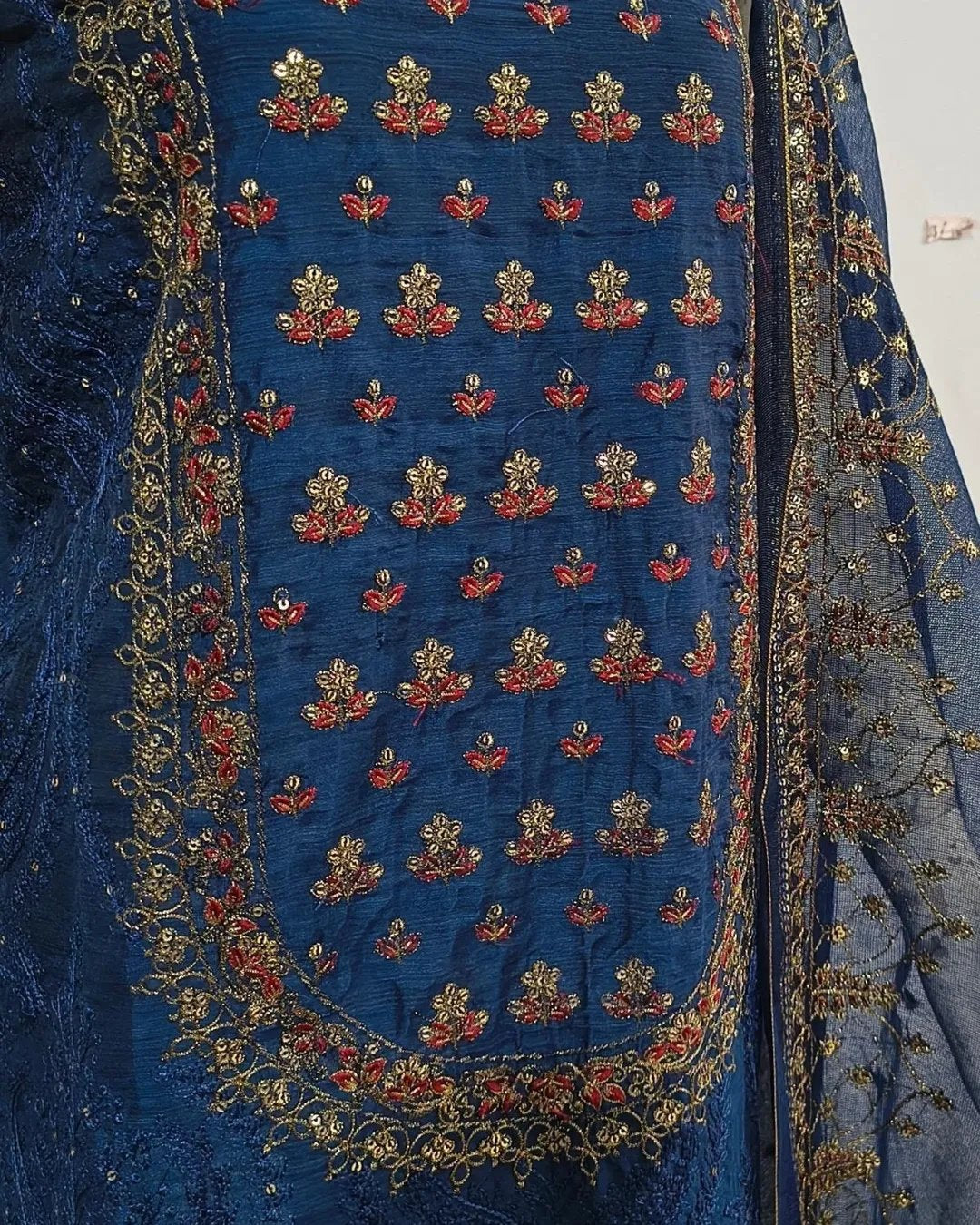Cotton silk tilla & resham embroided 3 piece image 3