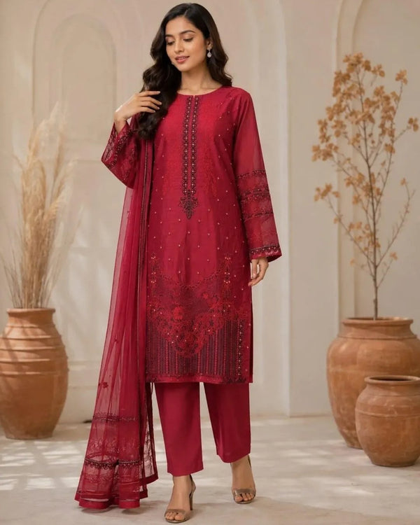 Cotton silk embroided three piece suit image 0