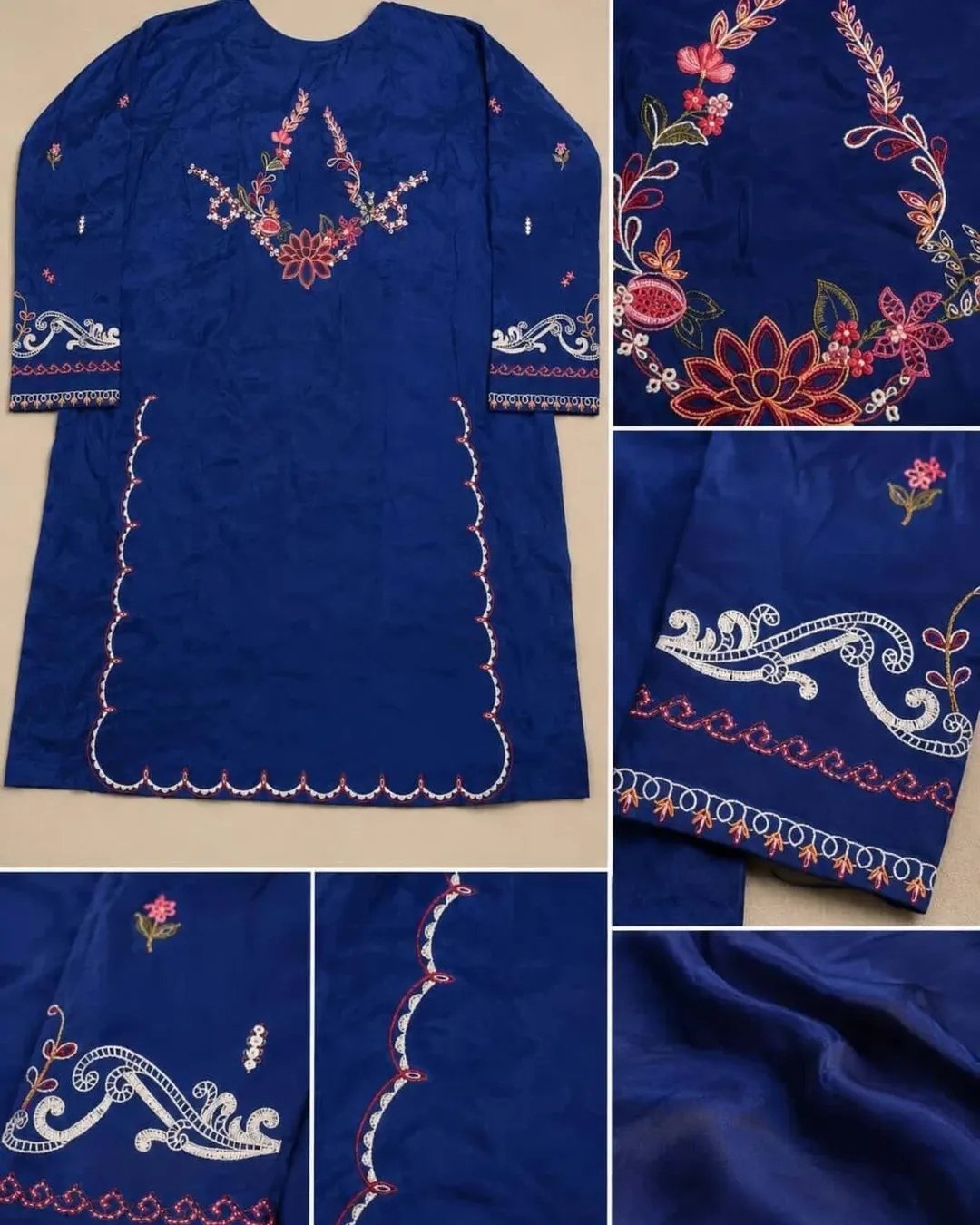 Russian silk embroidered shirt with appliques Russian silk trouser image 3