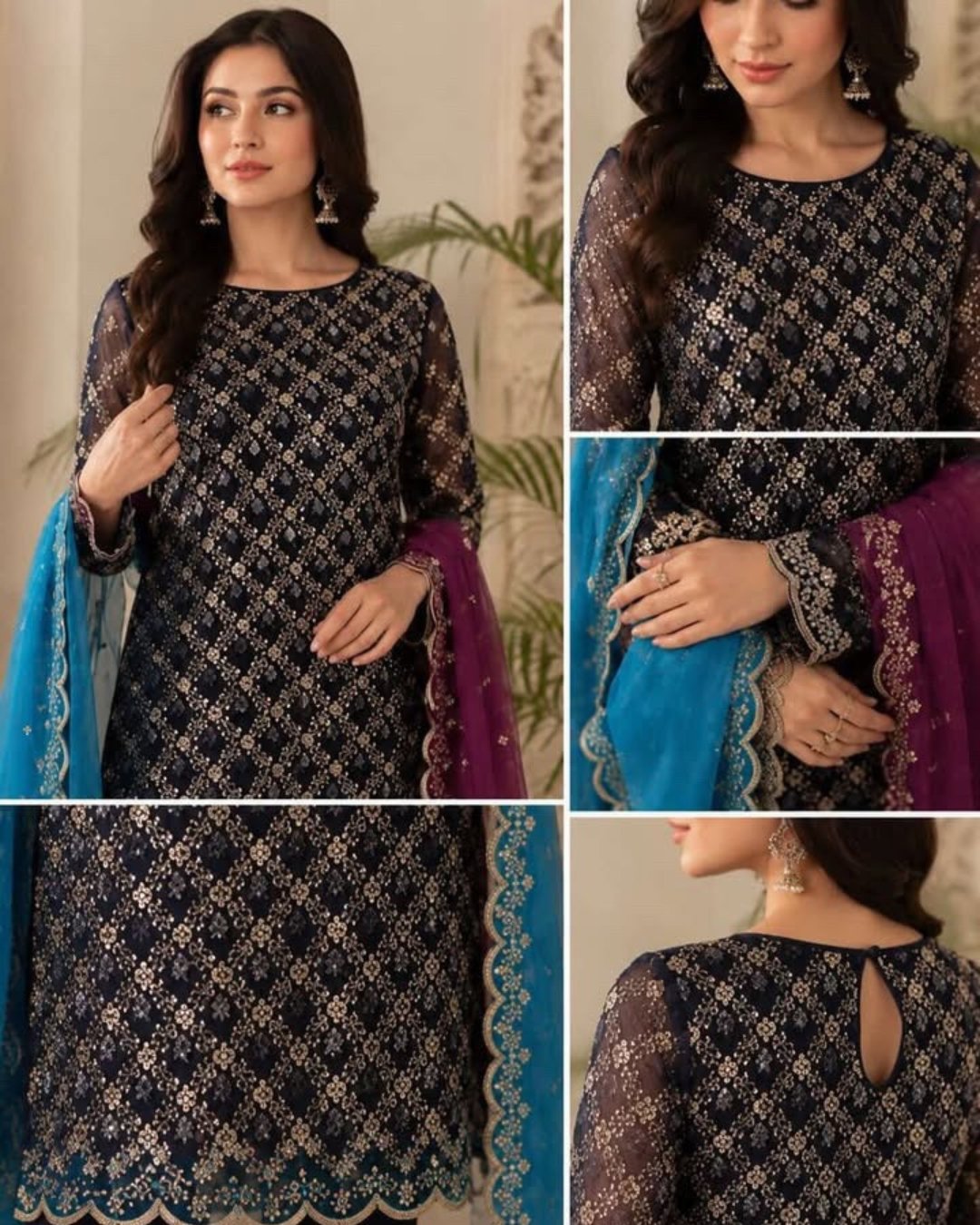 Organza embroided three piece suit image 2