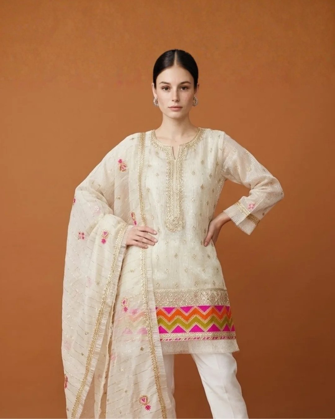 Organza zari & resham embroided three piece suit image 0