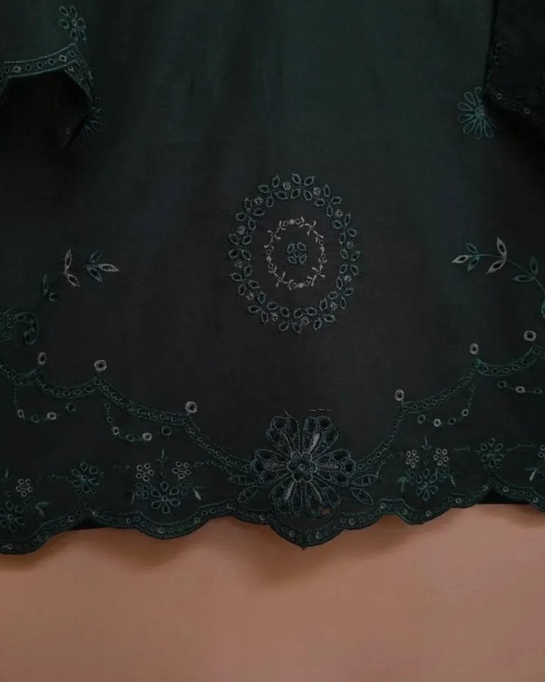 Karandi cotton shirt with resham embroidery, cut work sleeves and daman image 3