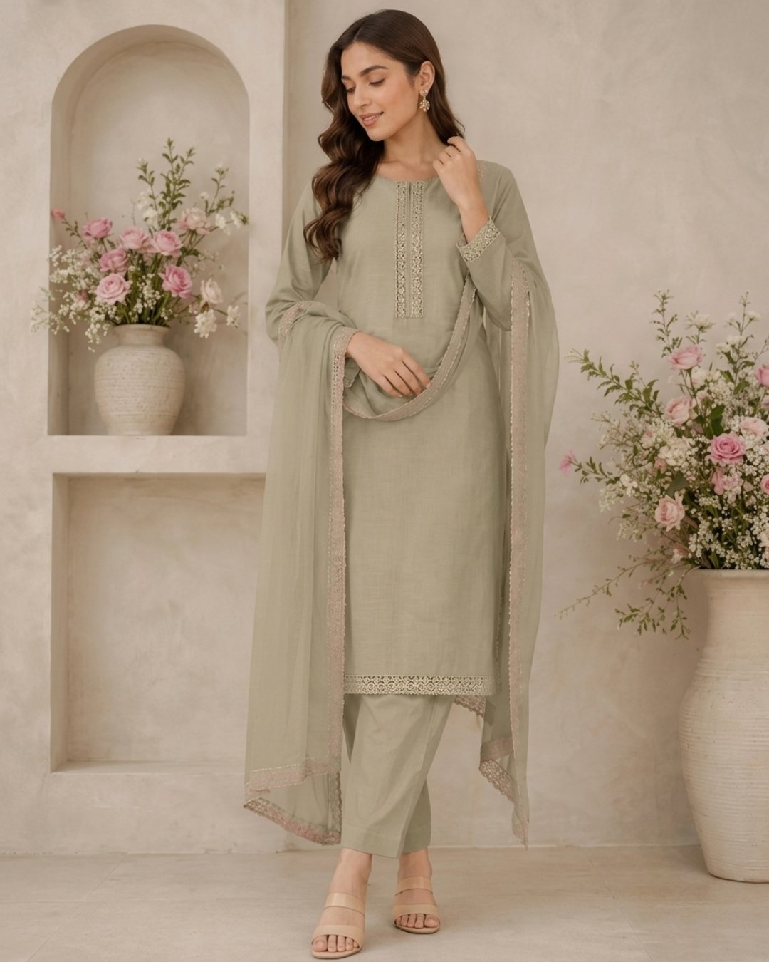 Beautifully Crafted Sage Green Outfit image 3