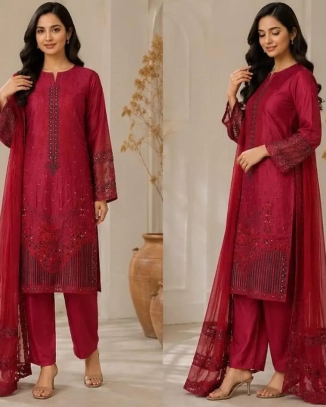 Cotton silk embroided three piece suit image 3