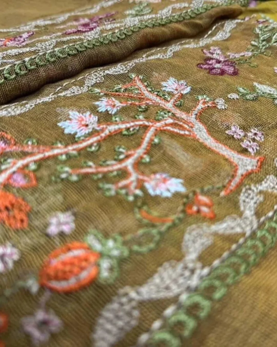 Cotton silk multi resham embroided three piece suit image 6