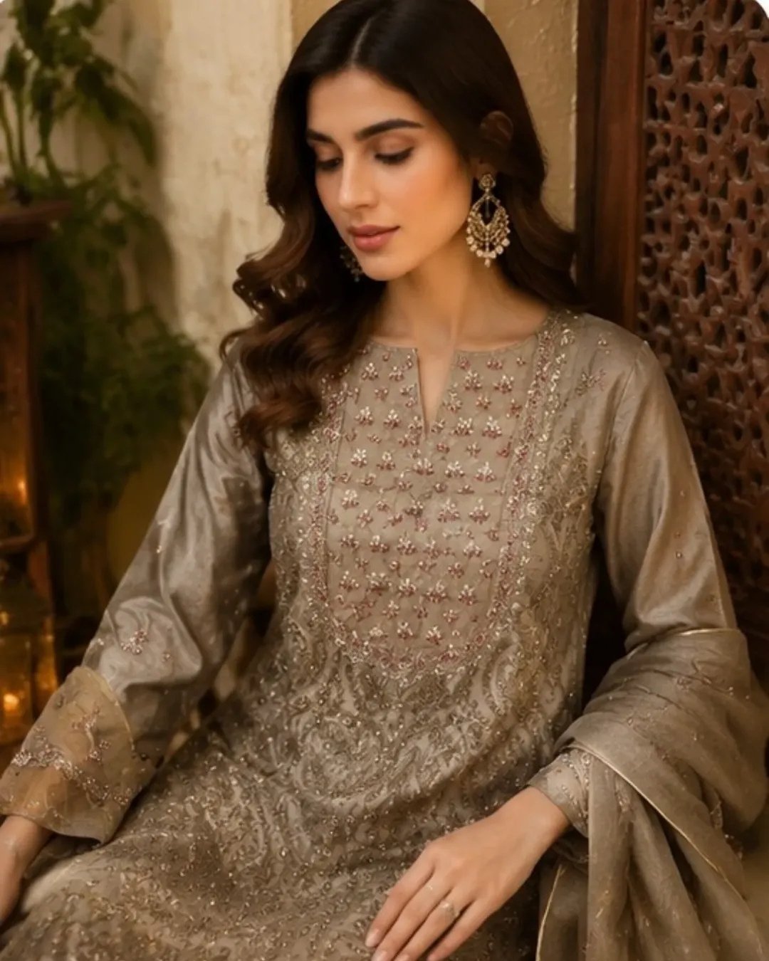 Cotton silk embroided three piece suit image 0