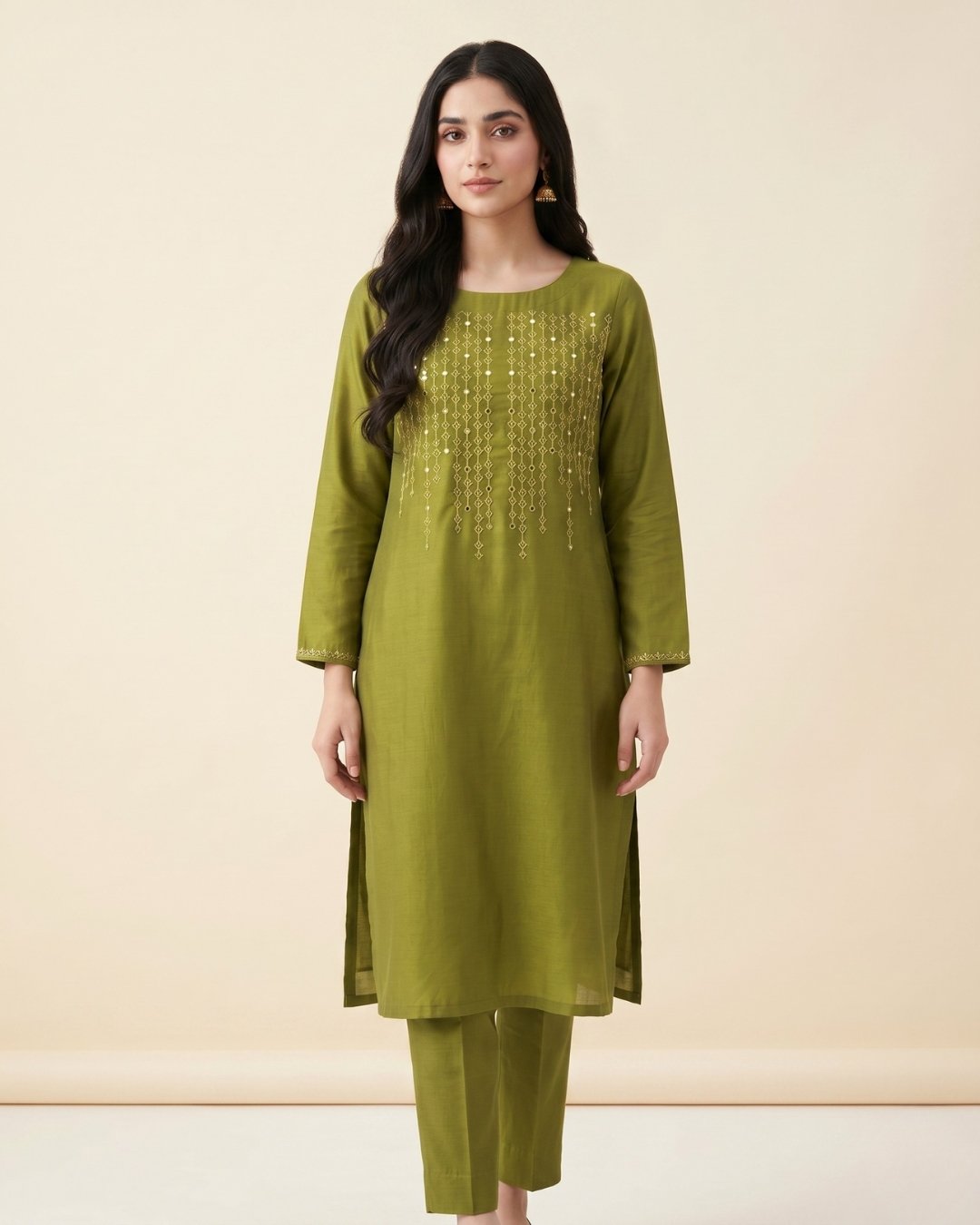 Cotton silk embroided 2 piece with mirror work image 0