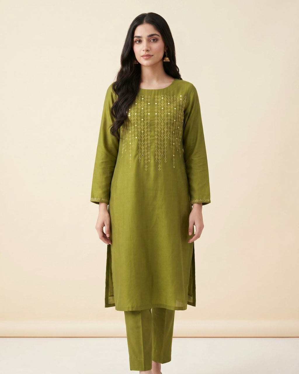 Cotton silk embroided 2 piece with mirror work image 0