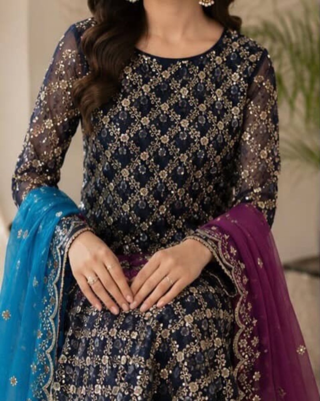 Organza embroided three piece suit image 3