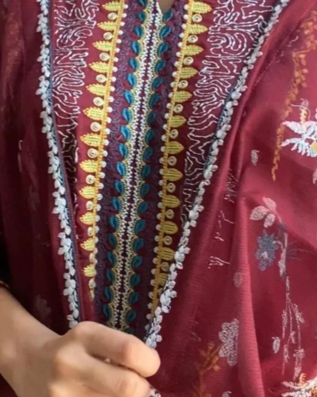Cotton silk embroided three piece suit image 4