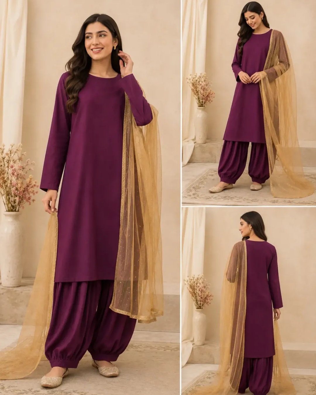 Cotton net two piece with net dupatta image 1