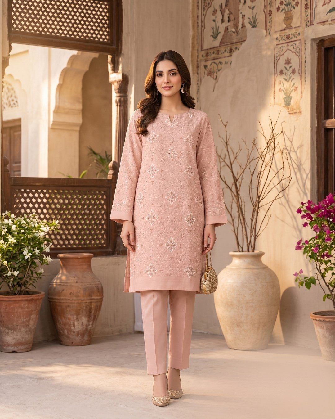 Cotton net pure Resham Two piece Resham embroided suit image 3